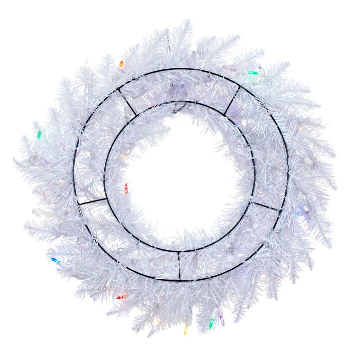 Vickerman 24" Sparkle White Spruce Artificial Christmas Wreath, Multi-Colored LED Lights - Faux Spruce Christmas Wreath - Seasonal Indoor Home Decor