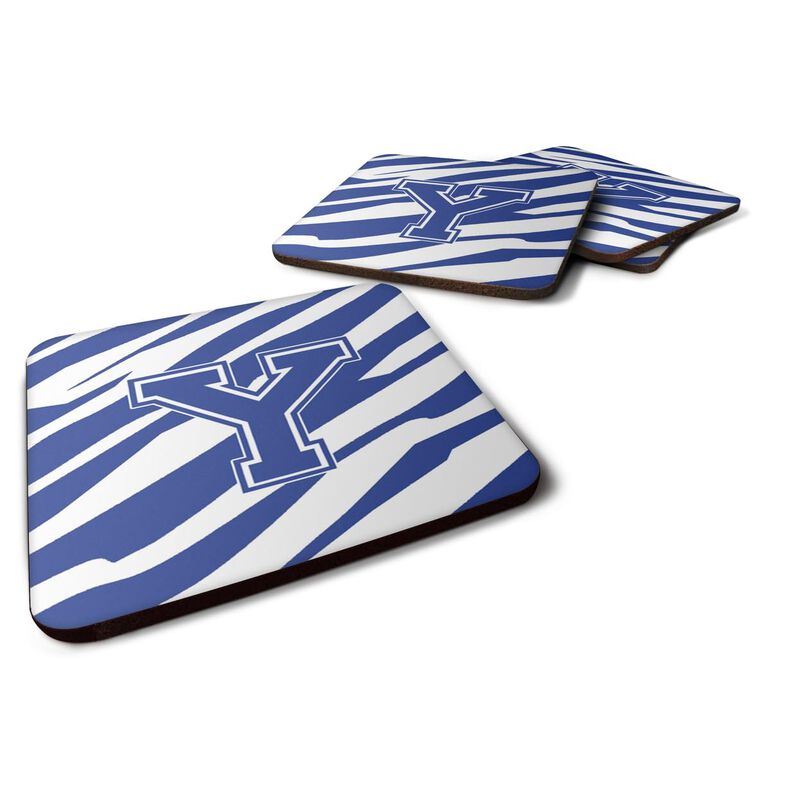 Caroline's Treasures CJ1034-YFC Monogram-Tiger Stripe Blue and White Foam Coasters (Set of 4), Initial Letter Y, 3.5 H x 3.5 W, Multicolor