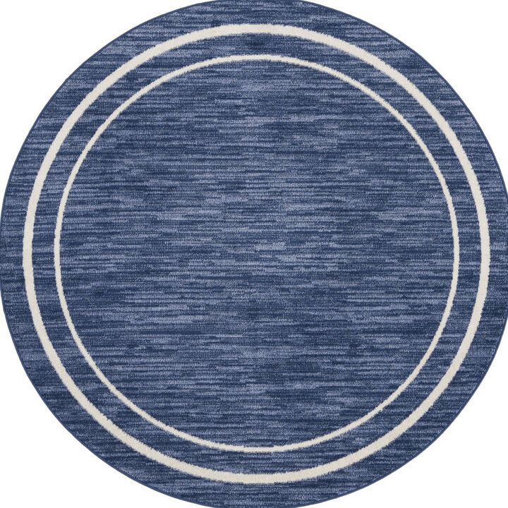 HomeRoots 4' Navy Blue And Ivory Round Indoor Outdoor Area Rug
