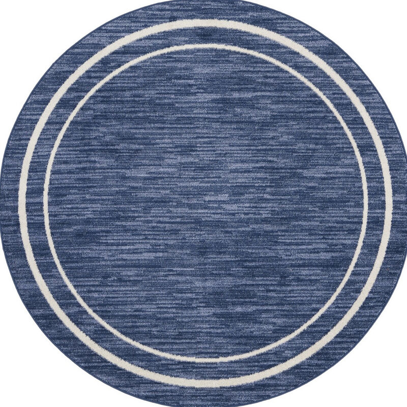 HomeRoots 4' Navy Blue And Ivory Round Indoor Outdoor Area Rug image number 0