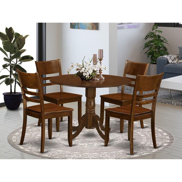 5 Pc with 2 drop leaves and 4 Wood Kitchen Chairs in Espresso .