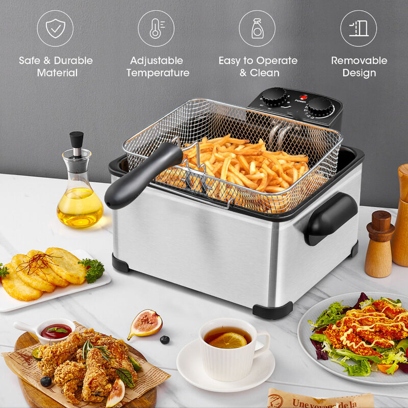 Electric Deep Fryer 5.3QT/21-Cup Stainless Steel 1700W with Triple Basket image number 2