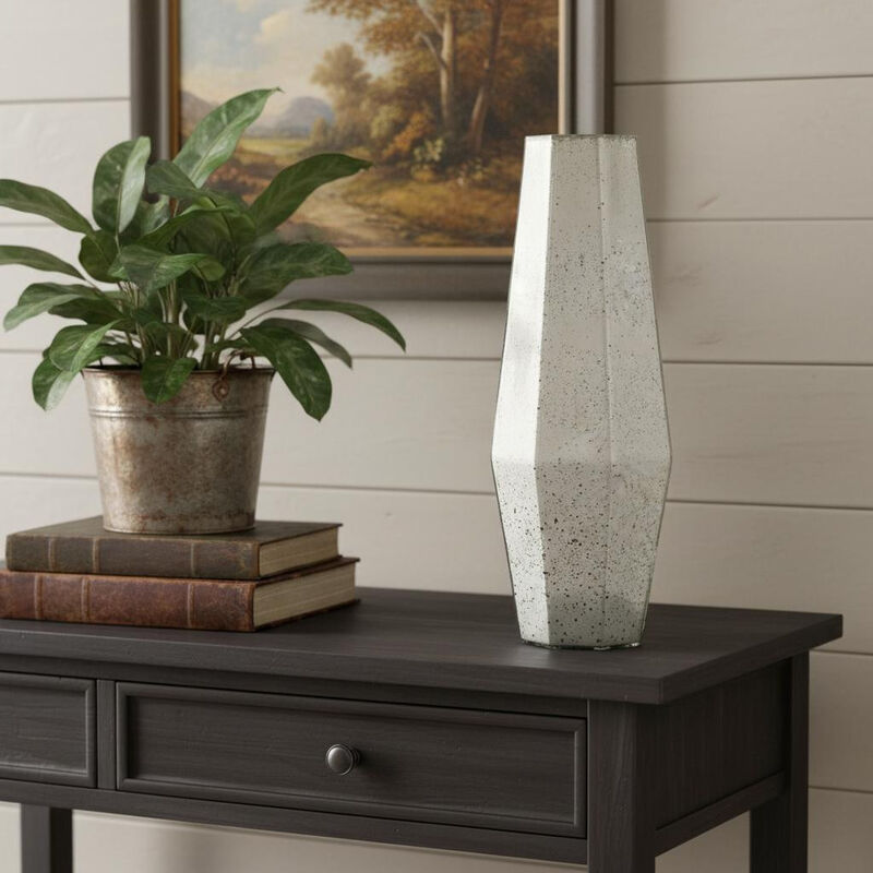HomeRoots 20" Antiqued Silver Glass Cylinder Table Vase image number 1