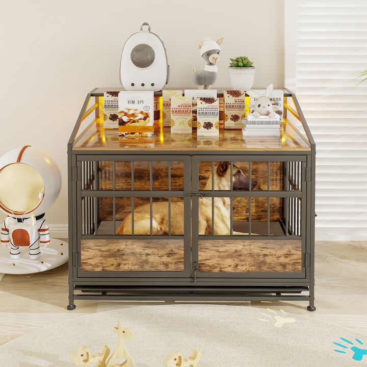 Clihome Multi-function Dog Crates with Storage and Double Doors