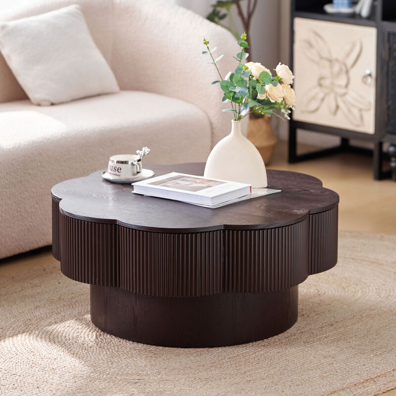 GOODSILO Modern Flower Shaped Coffee Table with Hidden Storage, Fluted Texture Plum Blossom Design for Living Room, Apartment, Office, Easy Assembly image number 5