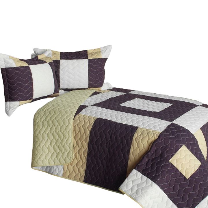 3 Piece Vermicelli Quilted Patchwork Quilt Set Vintage Fashion Collection