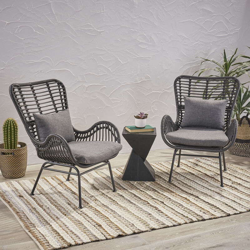 Merax Open Rattan Weave Finish Dining Chair Set of 2