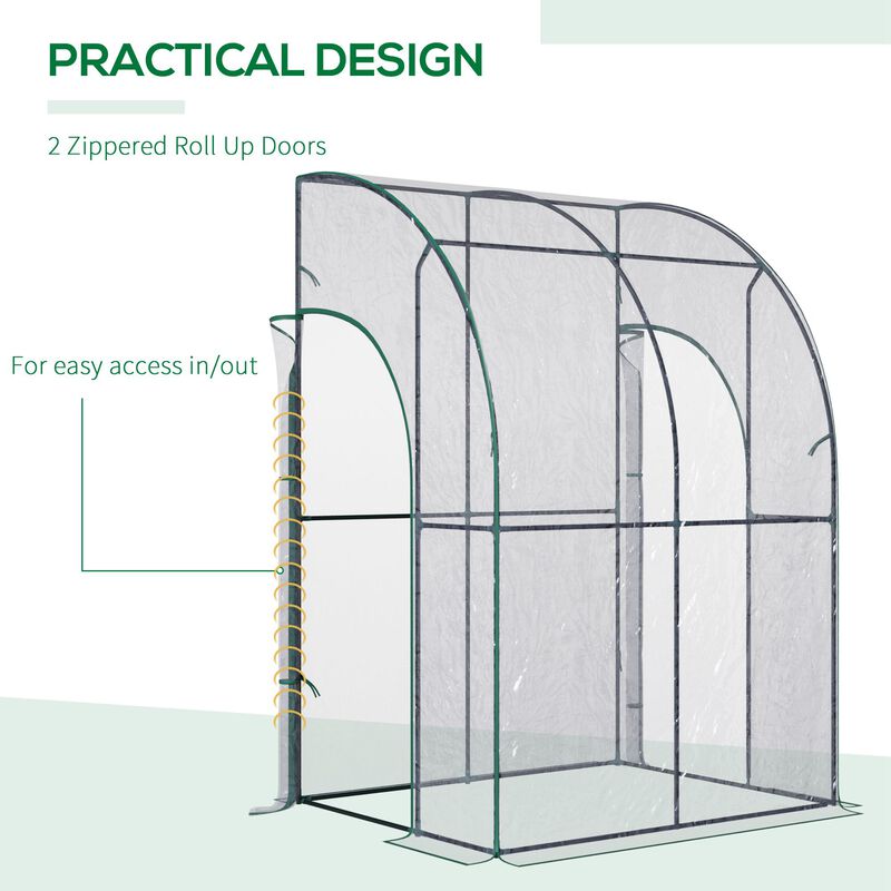 5' x 4' x 7' Portable Outdoor Walk-In Lean-to Greenhouse, 2 Doors, PVC, Green