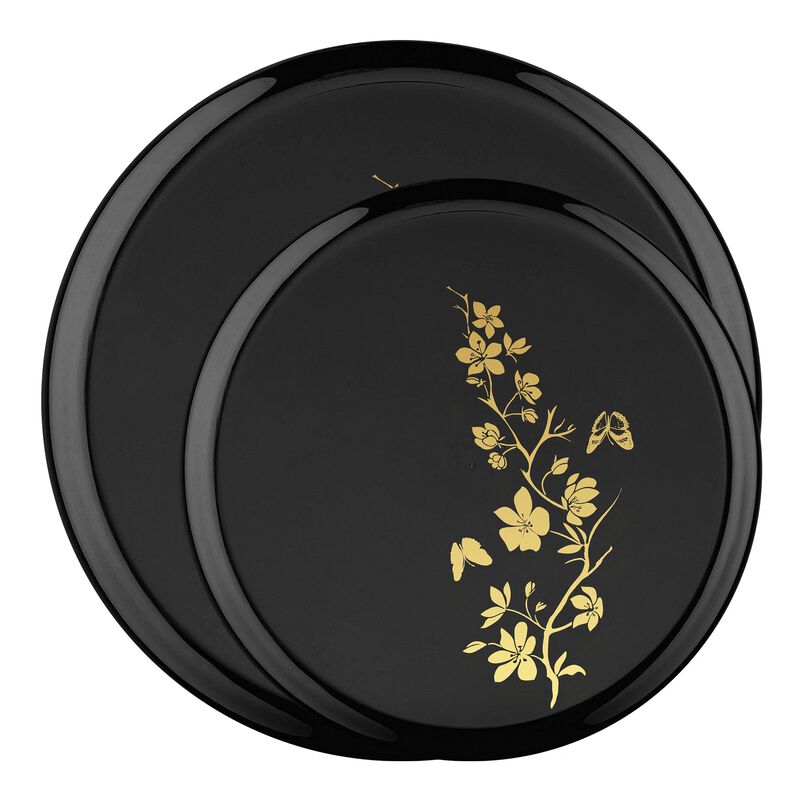 Black with Gold Floral Plastic Dinnerware Value Set (120 Sets) image number 0