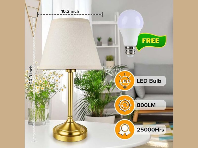 Gold Table Lamps Set of 2 Touch Control 3 Way Dimmable LED Bedside Lamps image number 2