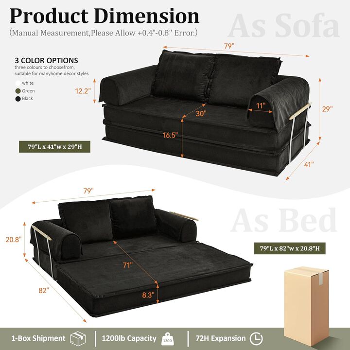 Vipbear 79" Corduroy 5-in-1 Convertible Sleeper Sofa Bed, Boneless Folding Futon Couch Living Room