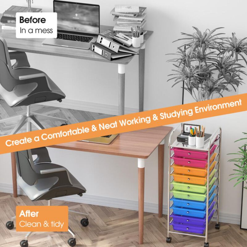 Hivvago 10 Drawer Rolling Storage Cart Organizer with 4 Universal Casters