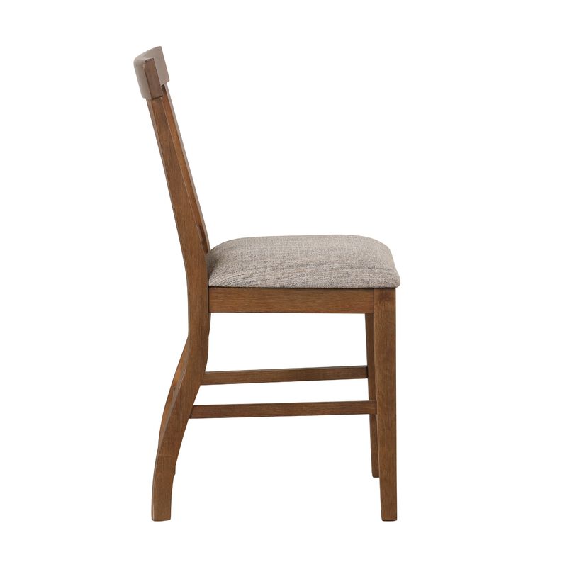 Counter Height Chair Set of 2, Brown Slatted Back, Gray Polyester image number 3