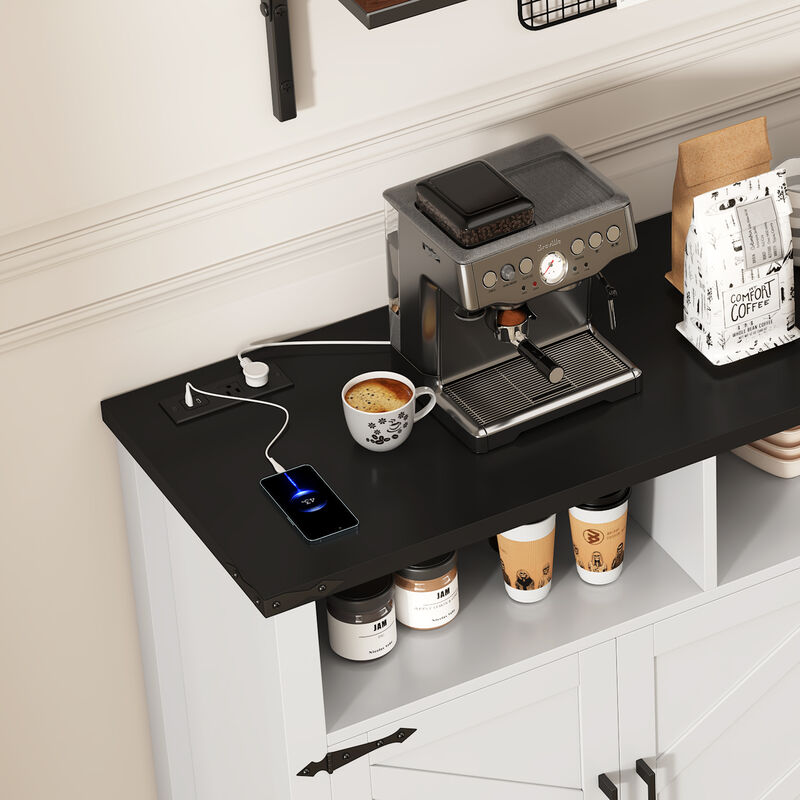 TATEUS Modern Buffet Cabinet with Built-in Charging Station, Aluminum Handles & Half-Open Shelves. image number 6