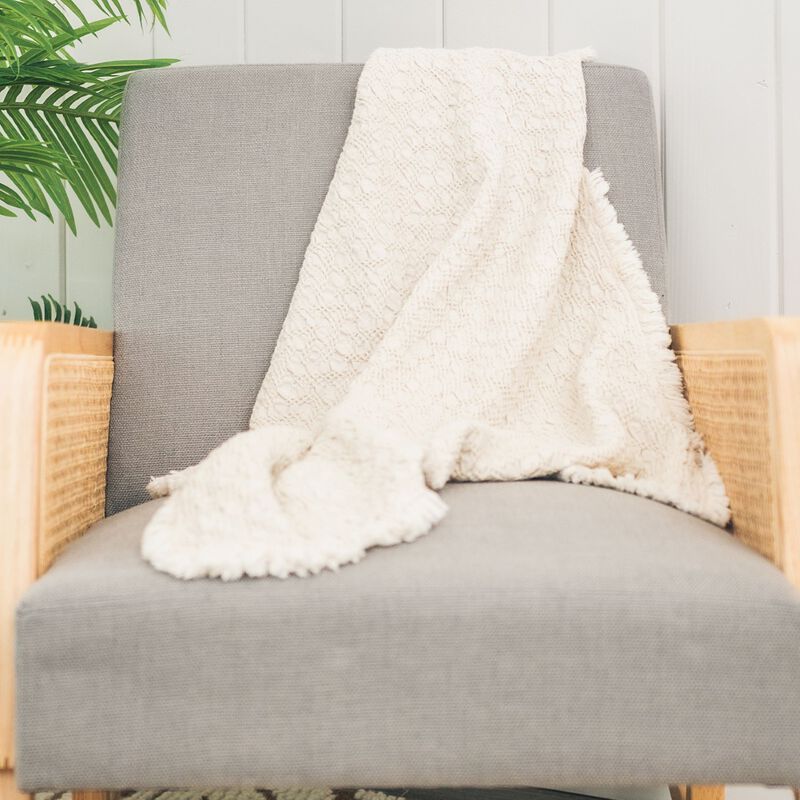 Oatmeal Boho Knit Blanket image number 5
