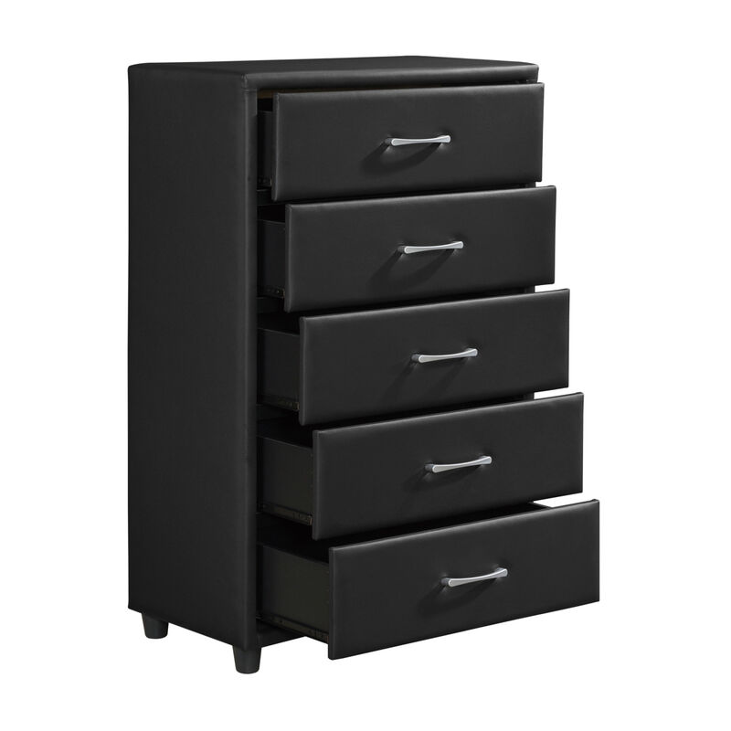 Streamdale Modern Black Faux Leather Chest of Drawers
