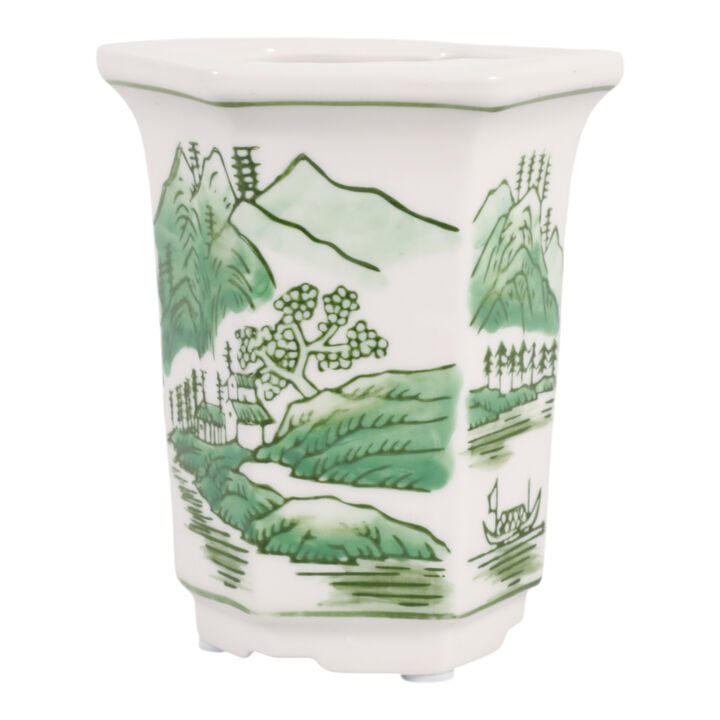 4", 6oz Chinoiserie Candle, Green/white