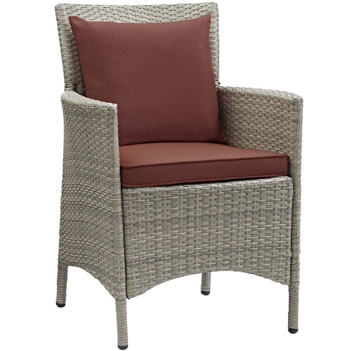 Modway Conduit Wicker Rattan Outdoor Patio Dining Arm Chair with Cushion in Light Gray Currant