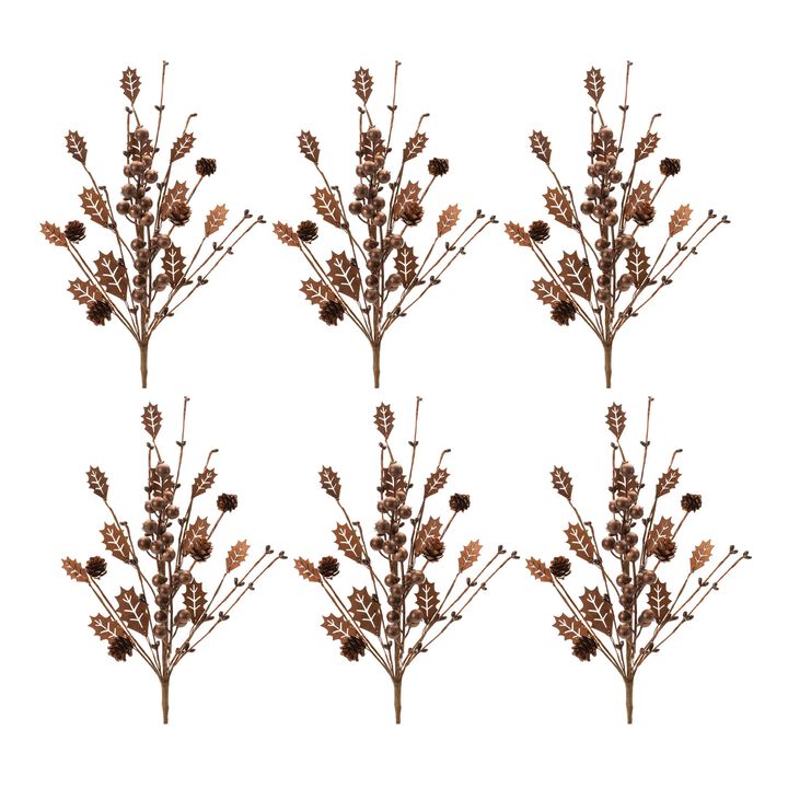 Set of 6 Mixed Holly, Berry, and Pinecone Sprays for Holiday Wreaths or Arrangements