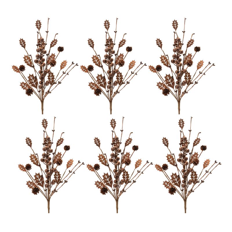 Set of 6 Mixed Holly, Berry, and Pinecone Sprays for Holiday Wreaths or Arrangements