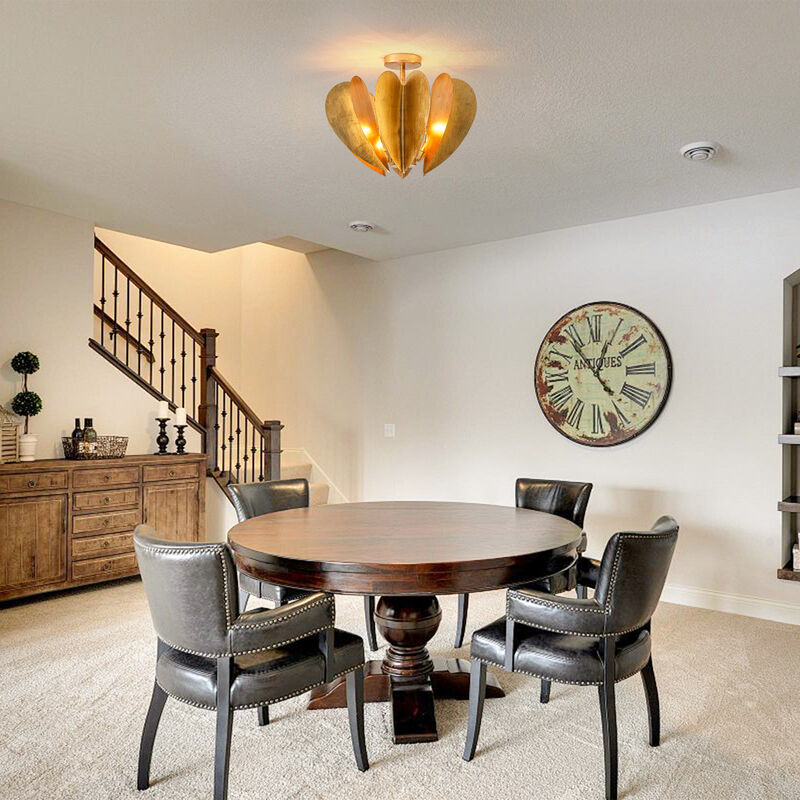 19" Vintage Antique Gold Heart Semi Flush Mount Ceiling Light image number 4