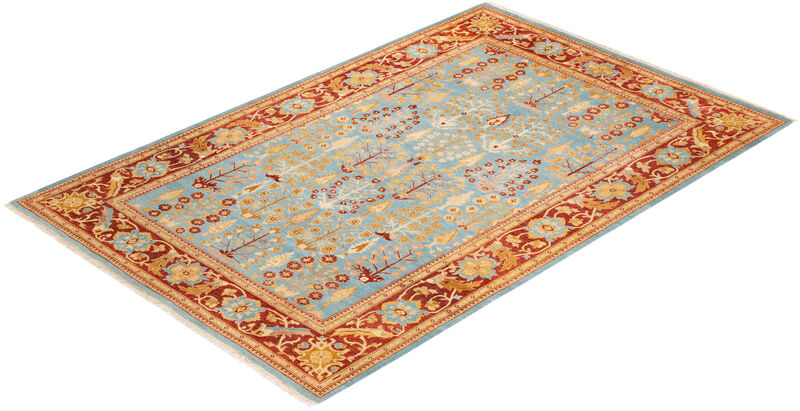 Eclectic, One-of-a-Kind Hand-Knotted Area Rug  - Light Blue, 6' 0" x 9' 2"