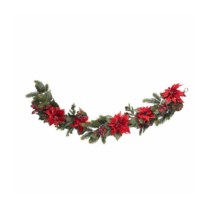 Nearly Natural 60-in Poinsettia & Berry Garland
