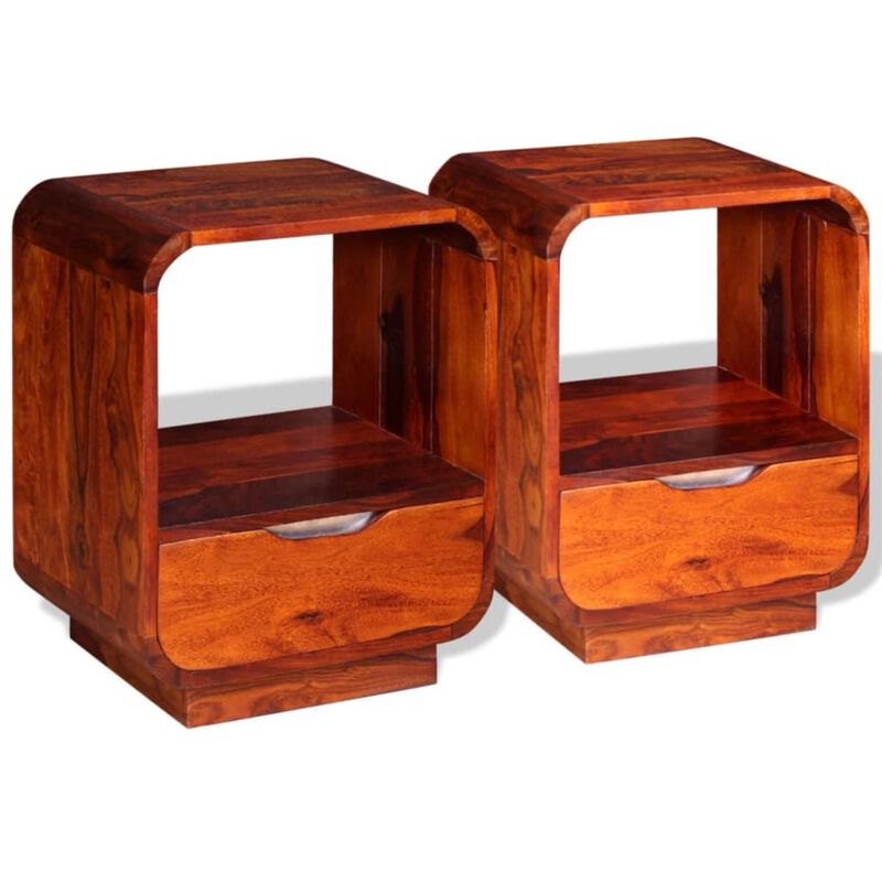 vidaXL 2 pcs Solid Sheesham Wood Nightstands - Versatile Bedroom Side Tables with Drawers and Open Compartment, 15.7"x11.8"x19.7" - Easy Assembly Included