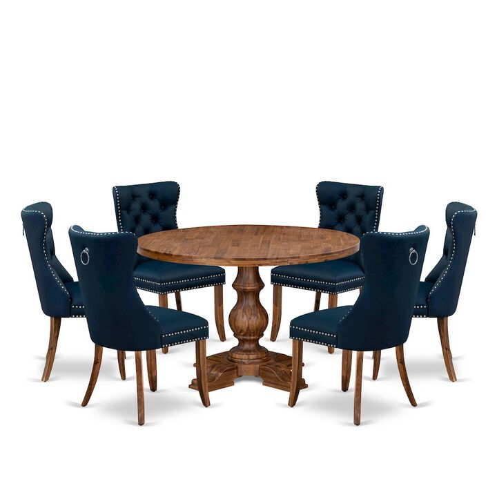 7-Piece Dining Table Set In Navy Blue Color