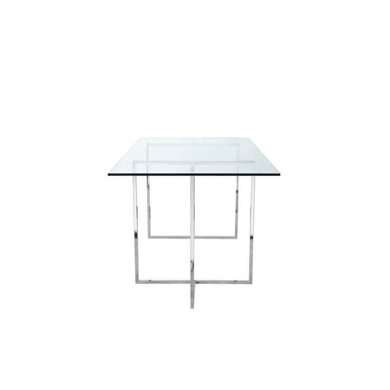 Nisa 71 Inch Dining Table, Tempered Glass Rectangular Top, Chrome Metal