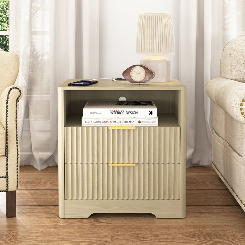 Smart Nightstand with Charging Station Voice Night Light Storage Cabinet image number 1