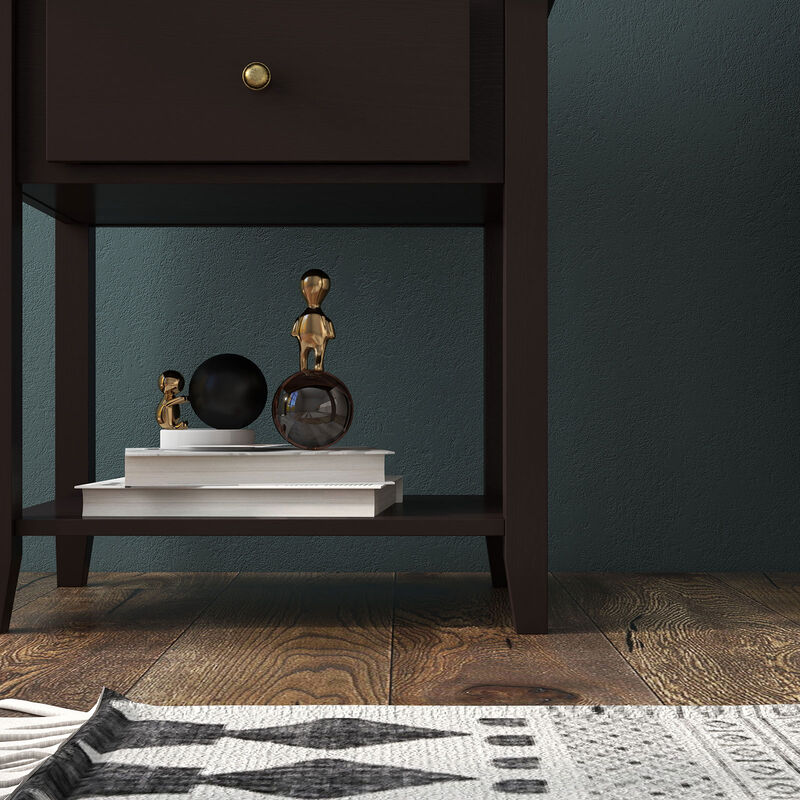 Nightstand with Drawer and Storage Shelf for Bedroom Living Room - Espresso