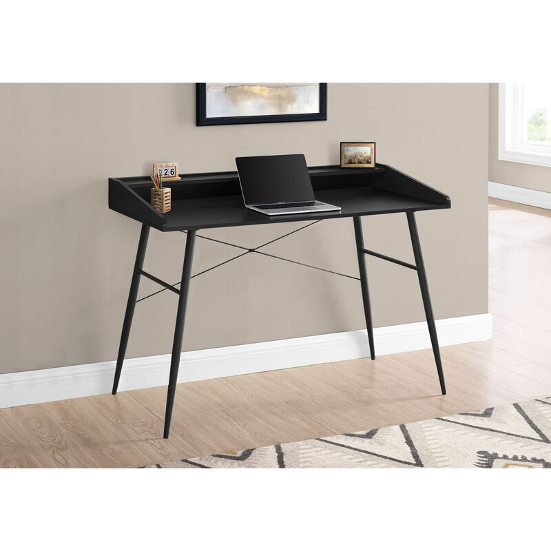 Monarch Specialties I 7537 Computer Desk, Home Office, Laptop, Storage Shelves, 48"L, Work, Metal, Laminate, Black, Contemporary, Modern