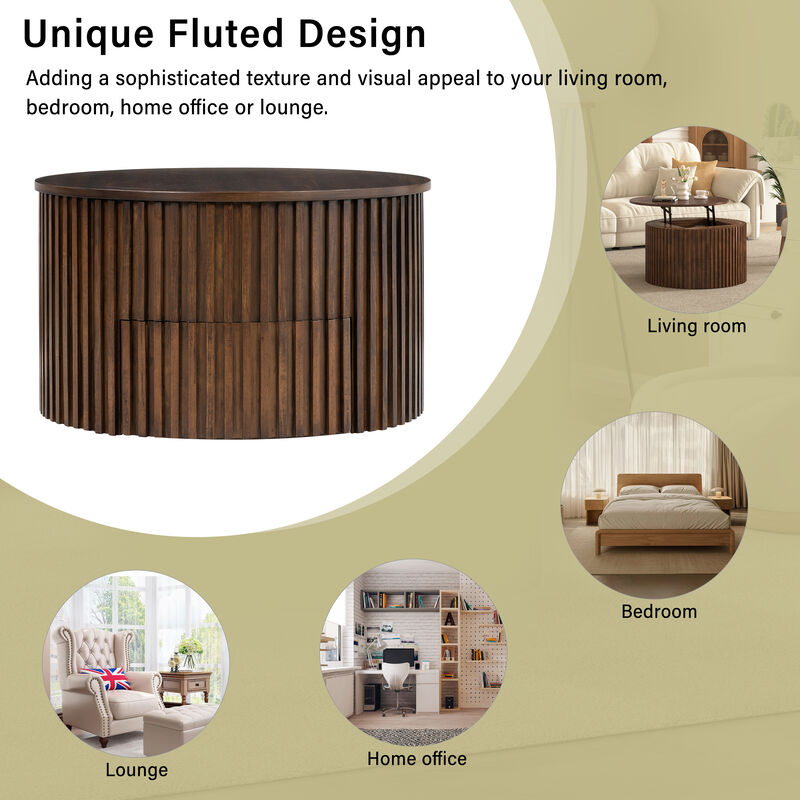 Merax Height-Adjustable Round Coffee Table with Smooth Lift Mechanism, Concealed Storage image number 8