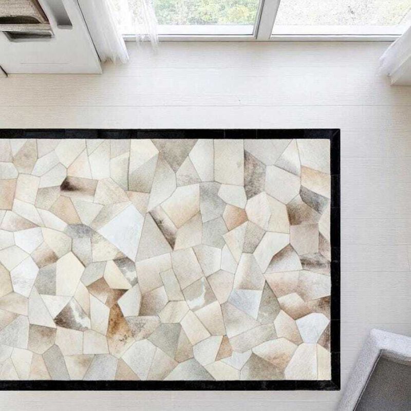 Cowhide Patchwork Rug, Brown Calfskin Floor Rug image number 4