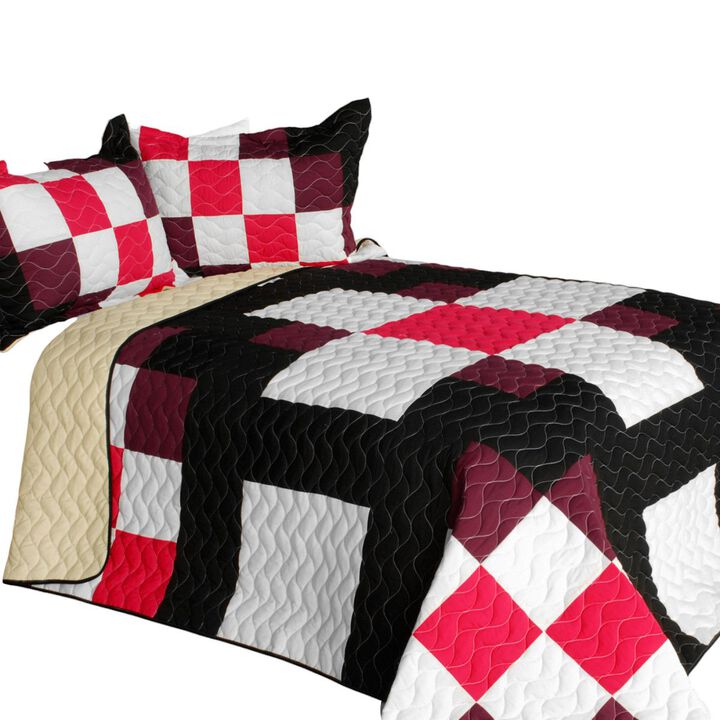 Queen Size 3 Piece Quilted Patchwork Bedding Set with Romantic Girl Print Design-Multi Color