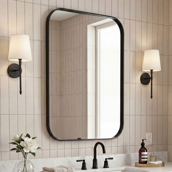 Aleria Rounded Rectangular Metal Framed Wall Mounted Mirror