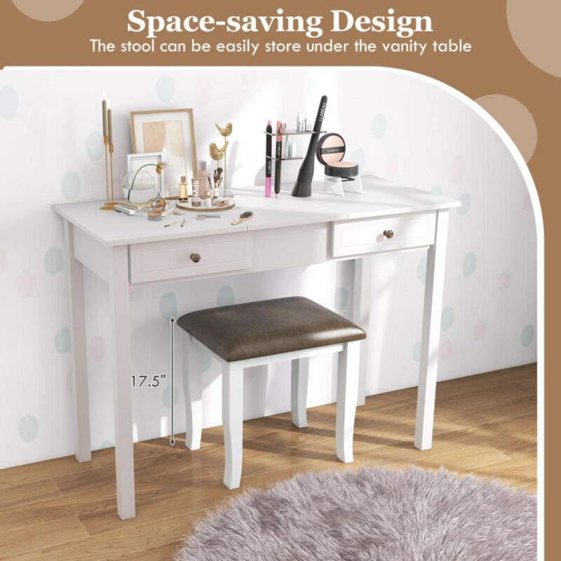 Hivvago Faux Leather Vanity Stool Chair Set of 2 for Makeup Room and Living Room-Gray and White