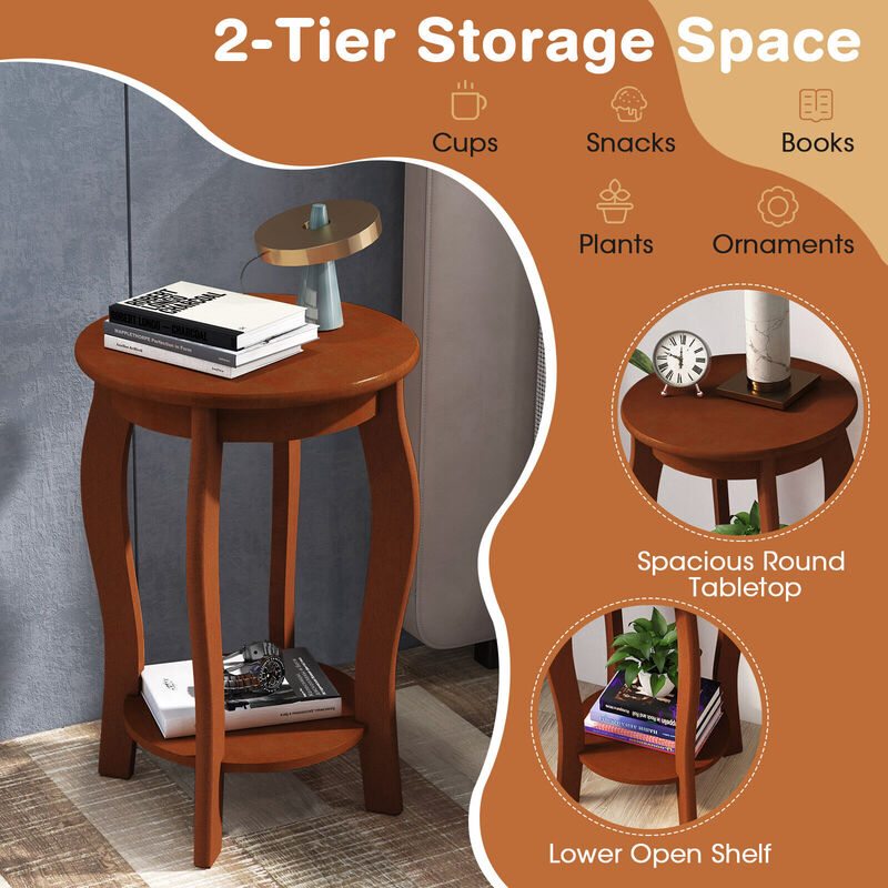 Modern Round End Table with 2-Tier Storage Shelf, Compact Side Table Design