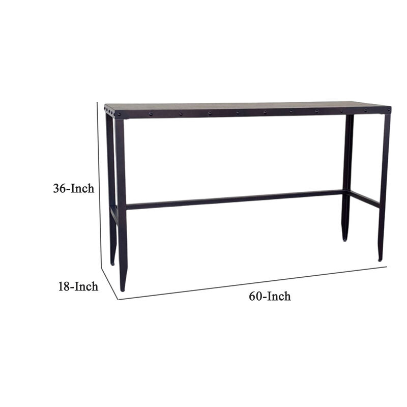 Ayka Sofa Bar Table w Nailhead Accent, 60 Inch Rectangular Brown Wood