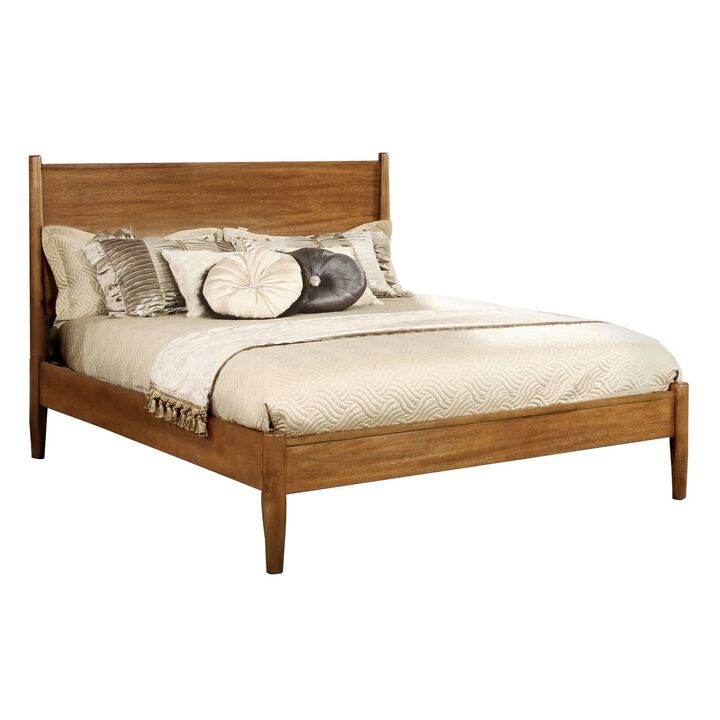Wooden Eastern King Size Bed with Panel Headboard, Oak Brown - Benzara