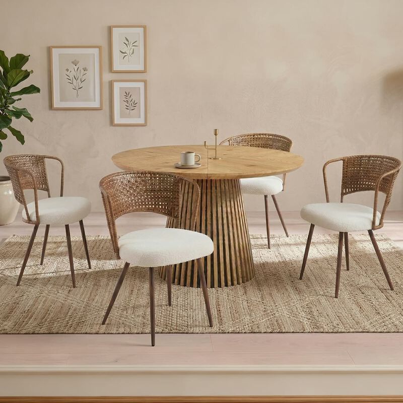 4 Pack Cane Back Dining Chairs Wingback Rattan Dining Chair Set with Cushioned Seats Metal Legs Kitchen Dining Chairs image number 3