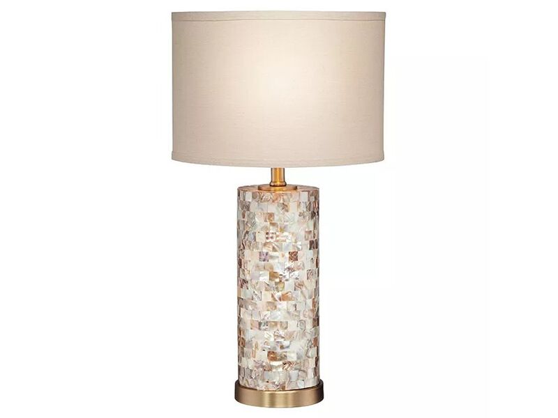 360 Lighting Margaret Coastal Accent Table Lamp  High Mother of Pearl Tile Cylinder Glass image number 0