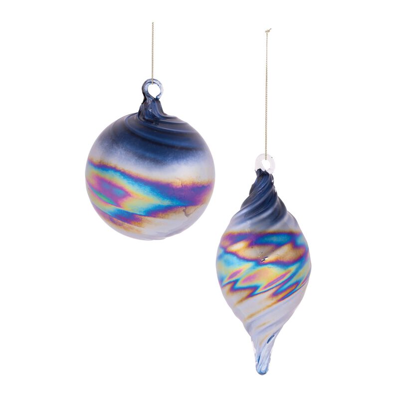 Set of 12 Iridescent Glass Ornaments &ndash; Swirl Patterned Christmas Tree Decorations for Elegant & Contemporary Holiday Styling