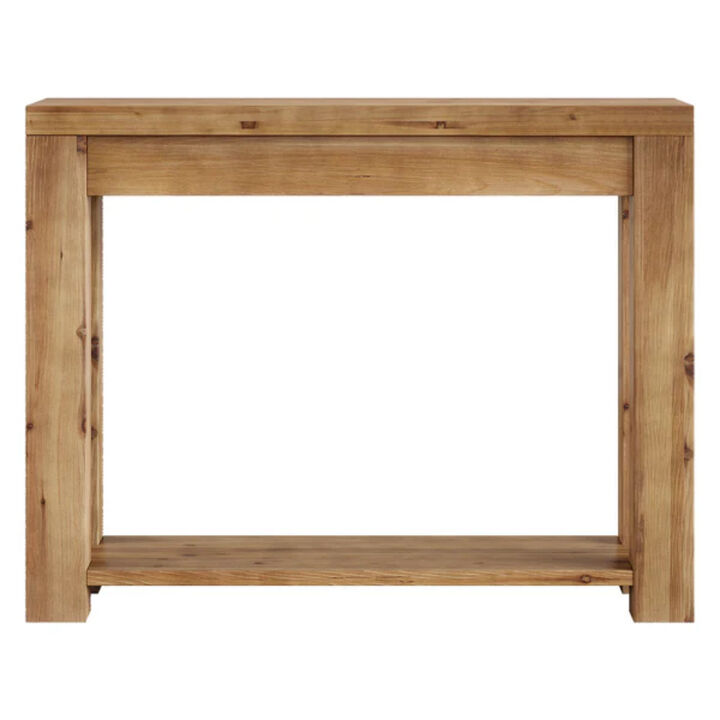 Narrow Solid Wood Farmhouse Sofa Console Table for Entryway or Hallway-Brown