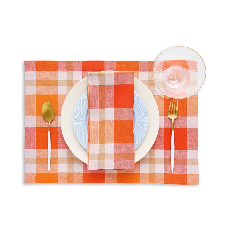 Solino Home Fall Buffalo Check 100% Linen Placemats &ndash; Set of 4, 14 x 19 in, Machine Washable, Holiday and Everyday Dining