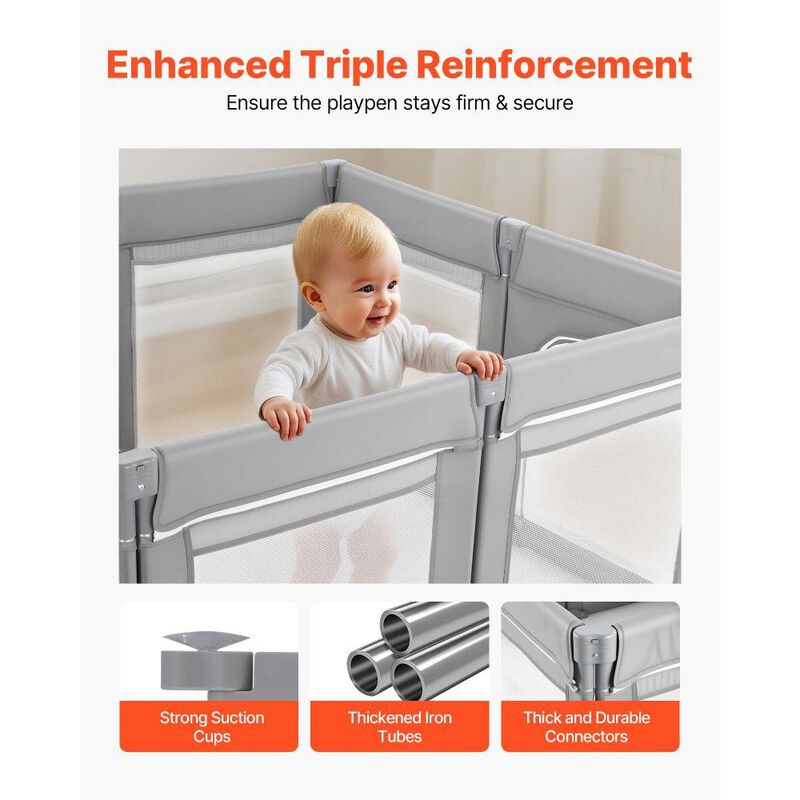 Extra Large Foldable Baby Playpen, Toddler Play Yard with Mesh & Zipper Door image number 5
