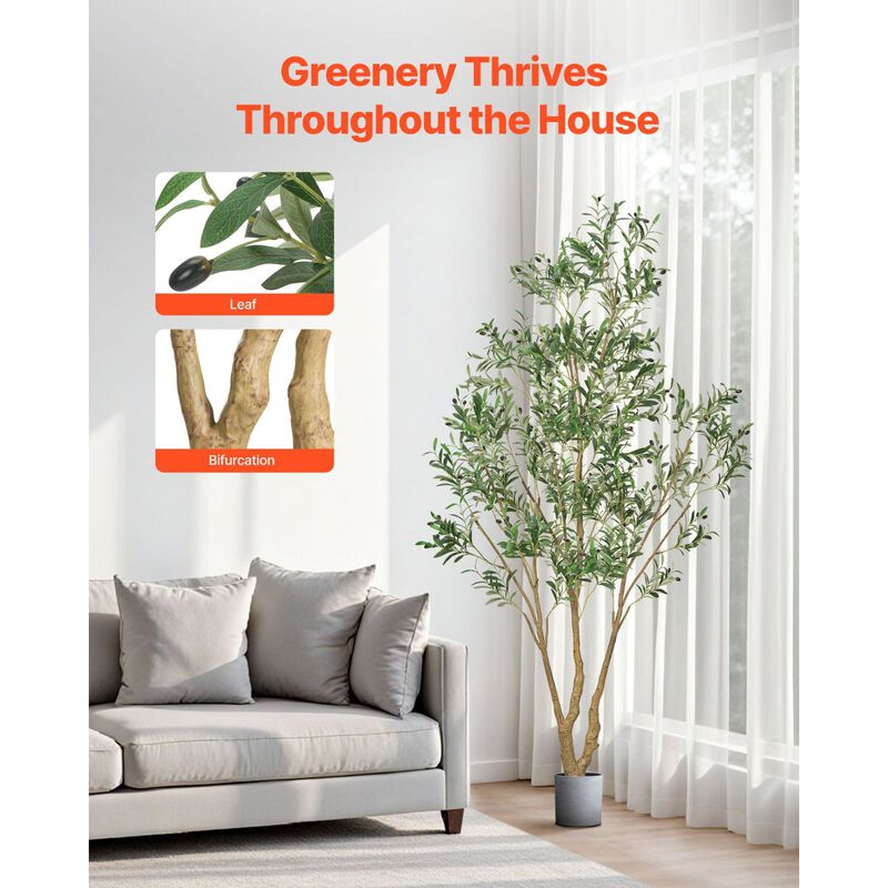 Tall Artificial Olive Tree with Realistic Leaves and Fruits, Faux Indoor Plant with Black Pot image number 4