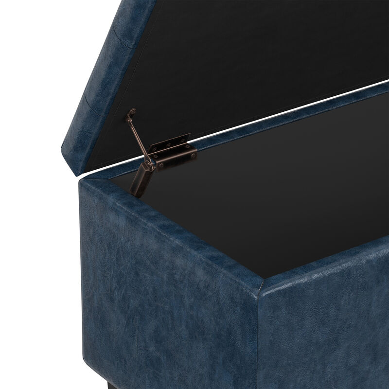 Cosmopolitan 34 inch Wide Contemporary Rectangle Storage Ottoman in Denim Blue Vegan Faux Leather, Assembled image number 9