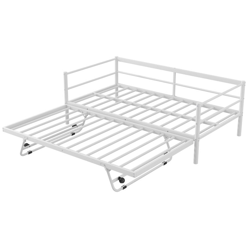 Merax Metal Daybed with LED and Adjustable Trundle
